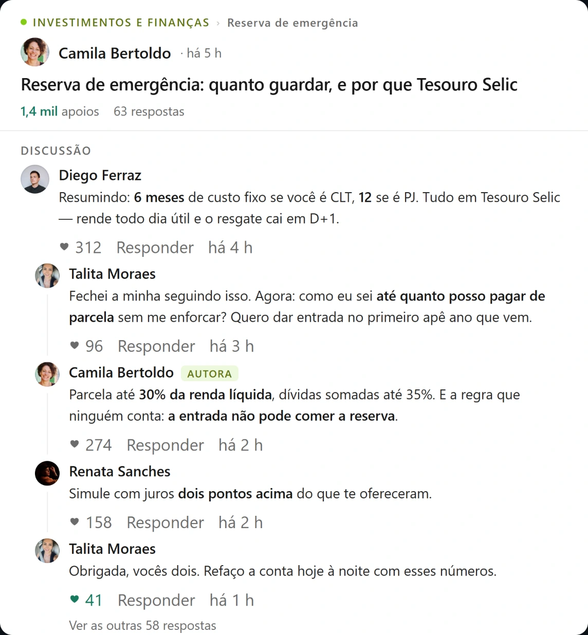 Discussao na Agora sobre reserva de emergencia