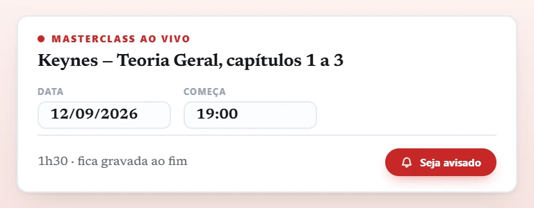 Uma masterclass ao vivo marcada para 12 de setembro as 19h, com o botao Seja avisado